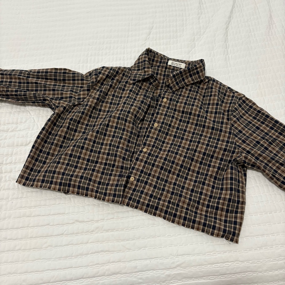 Zara Women's Black and Brown Plaid Crop Top